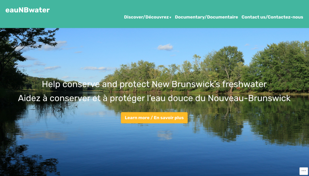 Front page image of the eauNBwater website, © NBWC // Image de la page d'accueil du site web eauNBwater, © NBWC