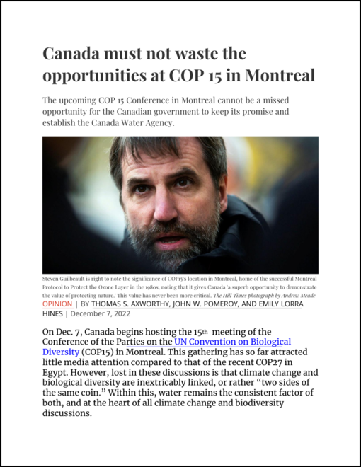 Texte alternatif : Un article de journal intitulé « Le Canada ne doit pas gaspiller les opportunités offertes par la COP 15 à Montréal », présentant une photo dun homme barbu. Le texte traite de la Conférence des Parties à la Convention des Nations Unies sur la diversité biologique (COP15) à Montréal. / Texte dun article de journal intitulé « Le Canada ne doit pas gaspiller les opportunités à la COP 15 à Montréal », avec une photo dun homme barbu. Le texte aborde la Conférence des Parties de la Convention des Nations Unies sur la diversité biologique (COP15) à Montréal.